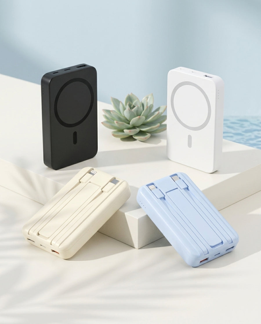 Magnetic Power Bank with Built-in Cable and Fold-Out Stand
