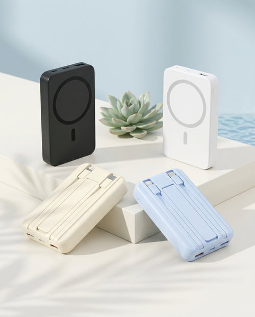 Magnetic Power Bank with Built-in Cable and Fold-Out Stand